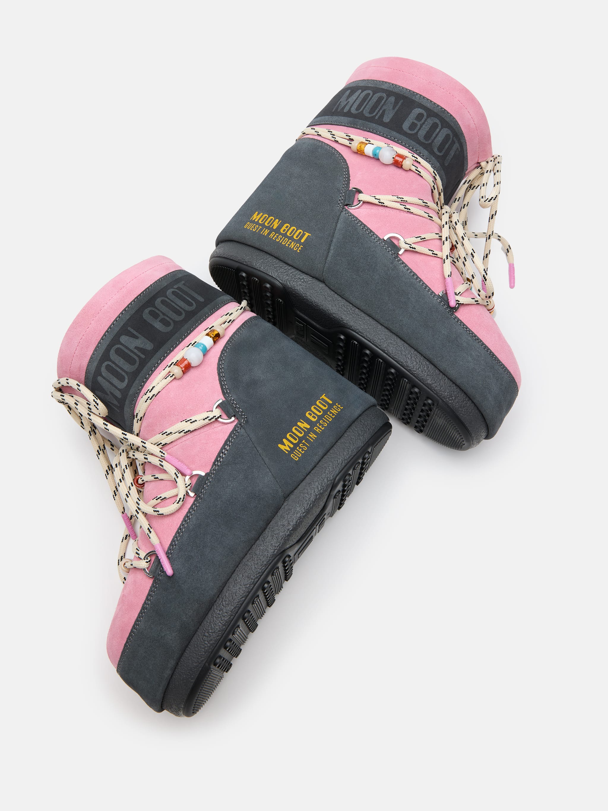 MOON BOOT X GUEST IN RESIDENCE ICON LOW CINZA E ROSA BORRACHO COM PEDRINHAS