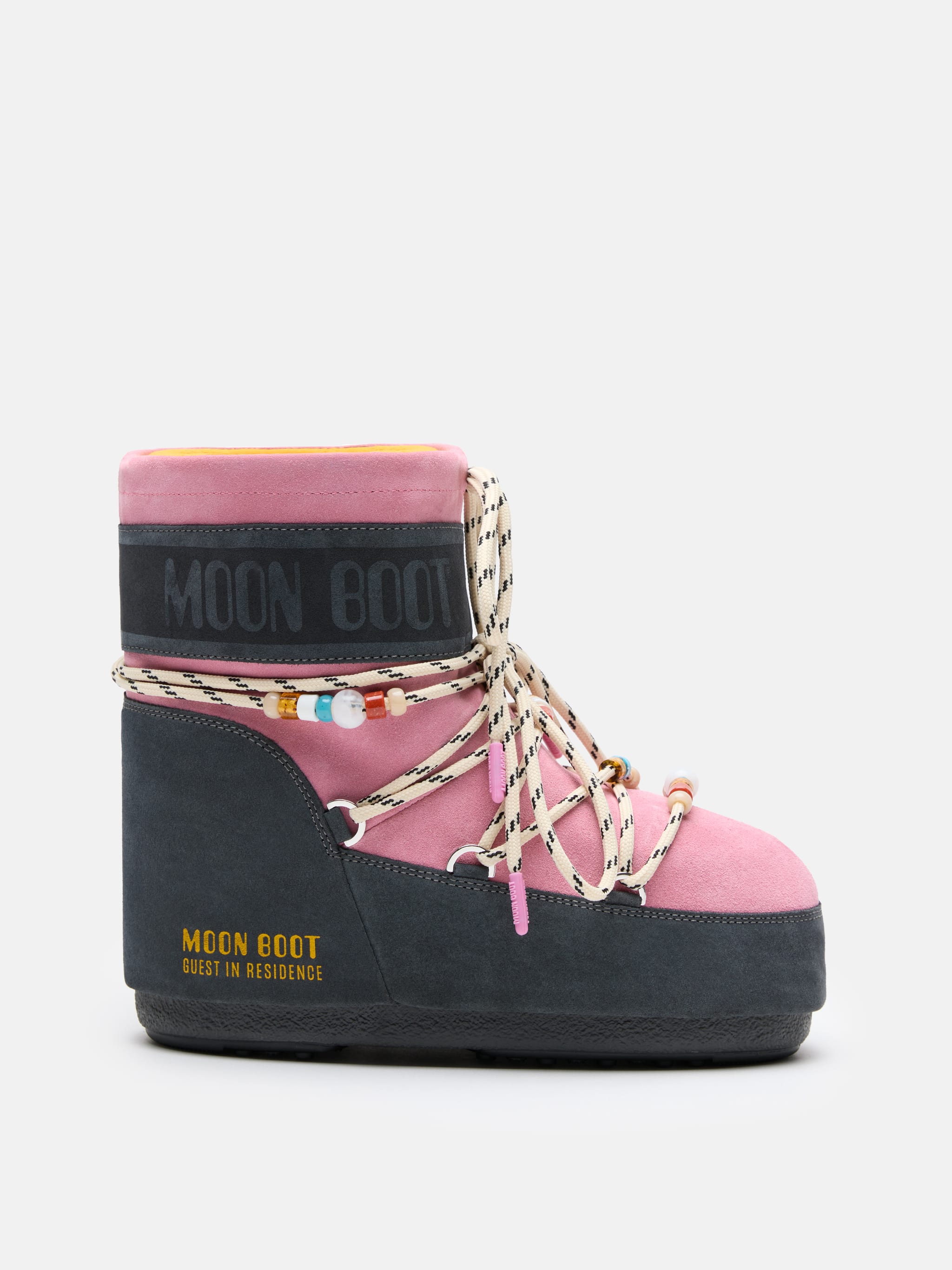 MOON BOOT X GUEST IN RESIDENCE ICON LOW CINZA E ROSA BORRACHO COM PEDRINHAS